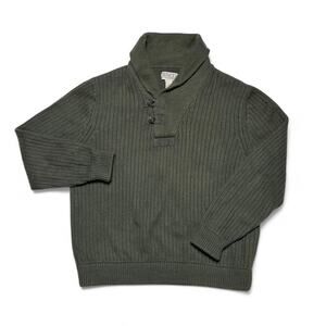 Duluth Trading Co. Vintage Y2k Green Wool Cotton Knit Henley Shawl Sweater XL